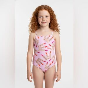 Submarine Pink Lipstick Pattern One Piece Girls Swimsuit 6 Fits 4/5 Yr Old NWT